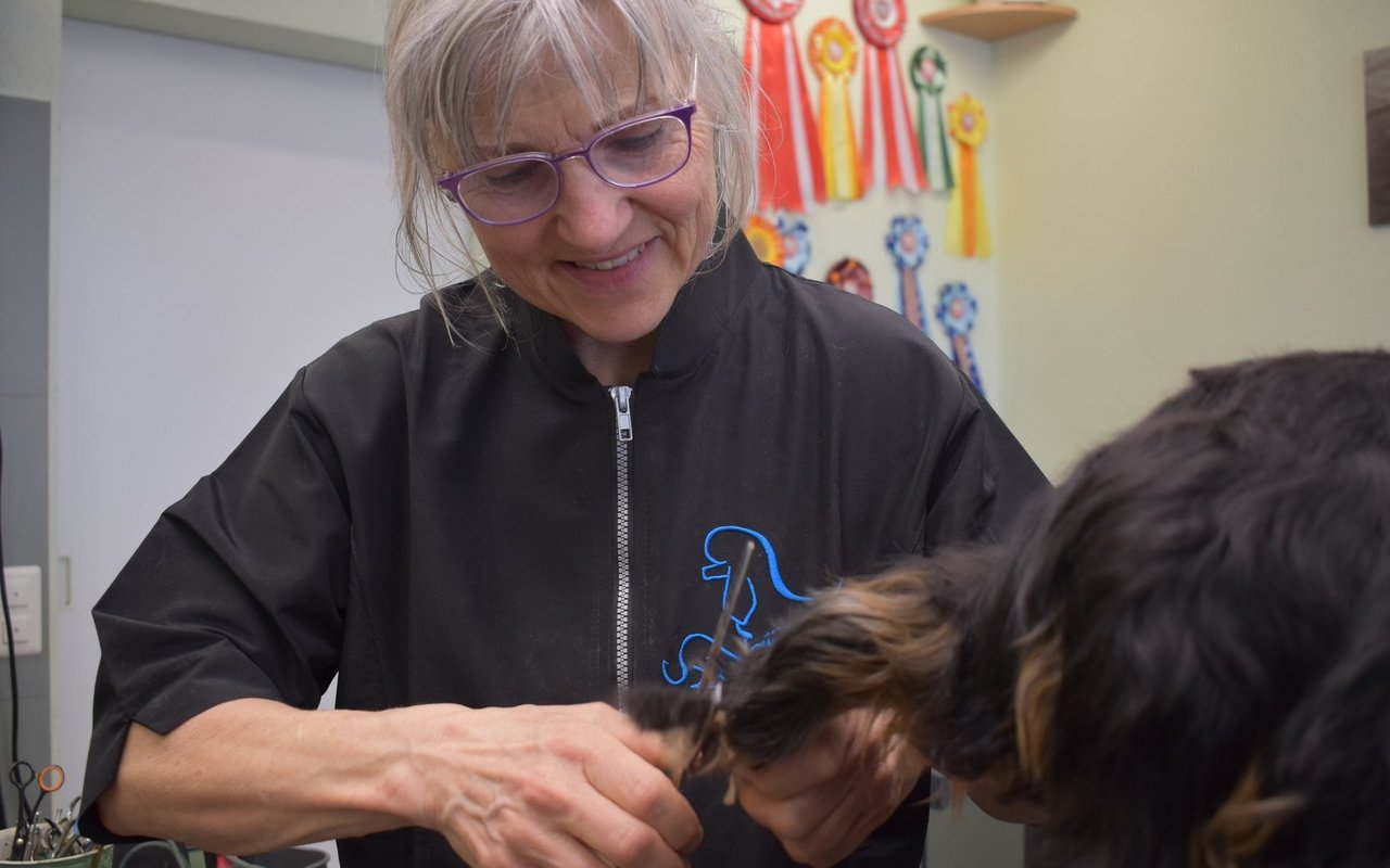 Geschäftsinhaberin Claudia Dubacher hat ihren Hundesalon nach ihrem Hund Panda benannt.