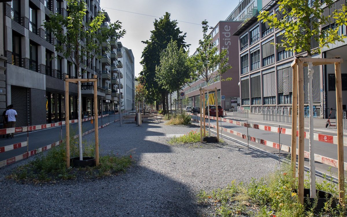 An der Heinrichstrasse in Zürich konnte dank der Aufhebung einer Fahrbahn ein Grünstreifen gestaltet werden. 