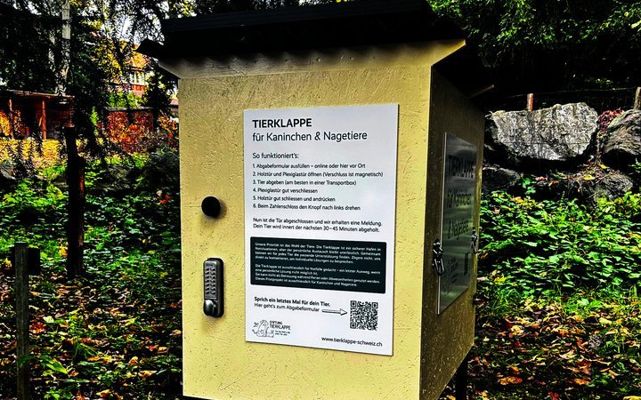 In dieser Klappe im Berner Oberland können anonym Kleintiere abgegeben werden.