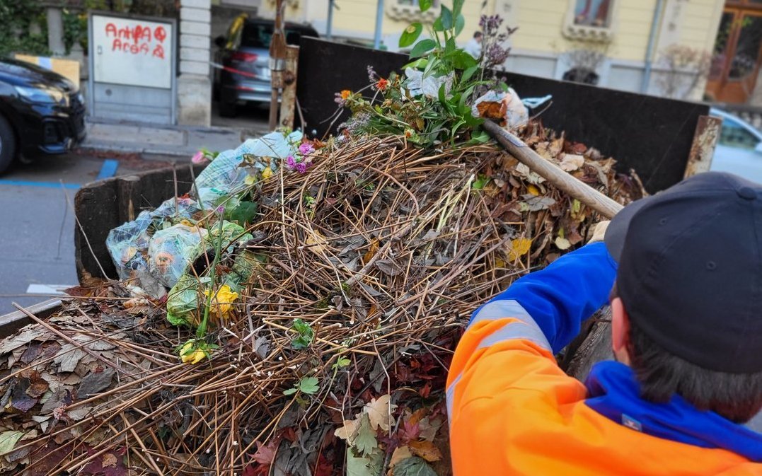 Ein Zivi hilft beim Laden des Grünguts.