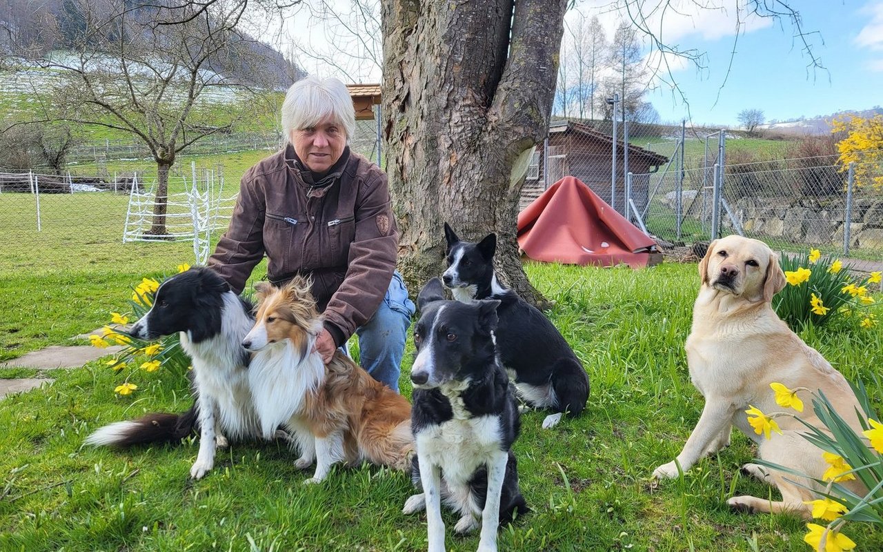 Linda Hornisberger mit den fünf Wirbelwinden (v.l.): Tess, Chairo, Nash, Tilly – und Raya.