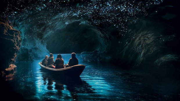 Visualisierung der Bootsfahrt durch die Glühwürmchenhöhle im Walter Zoo.