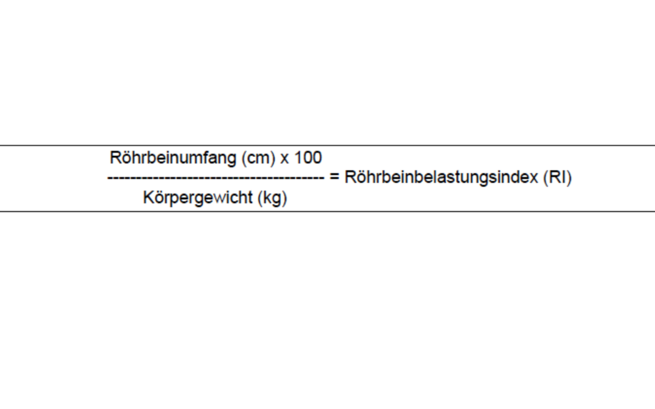 Die Formel zur Berechnung des Röhrbeinindexes (RI).