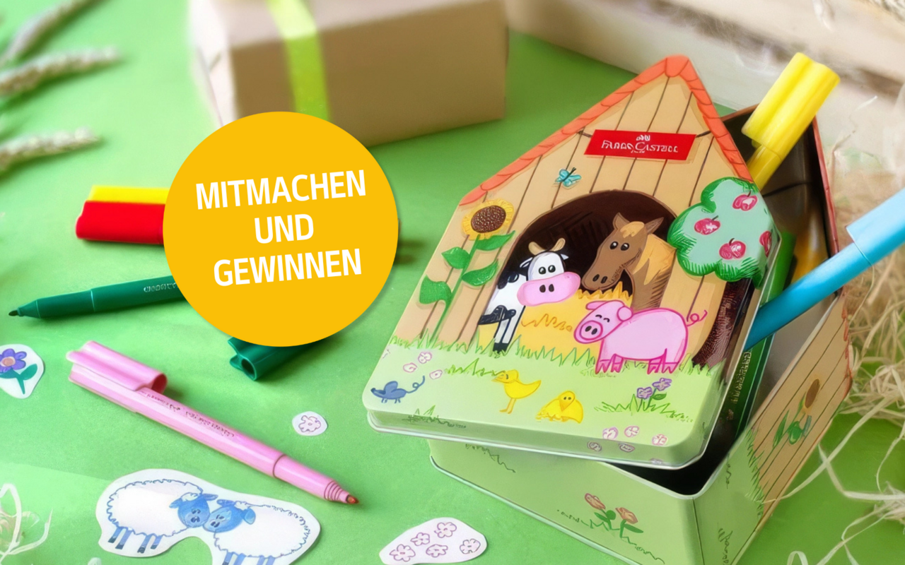 Wir verlosen 10 Connector-Set von Faber-Castell im Bauernhof-Design.