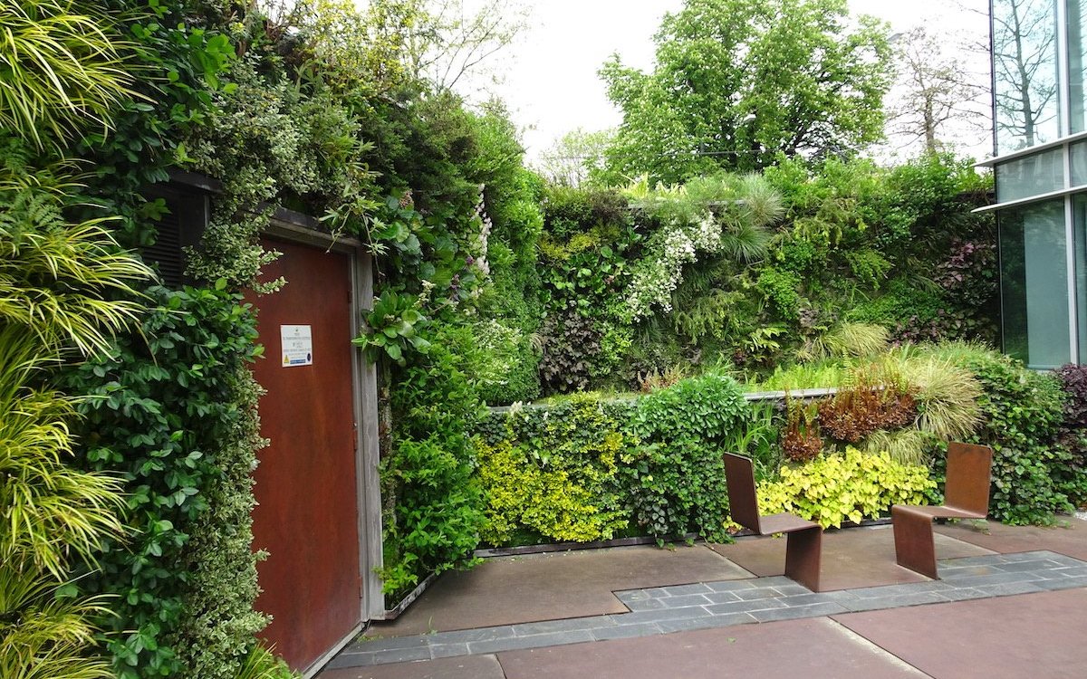 Der Jardin d'Amandolier in Genf besteht aus üppig grünen Wänden. 