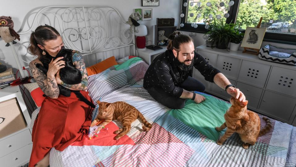 Anna Ettlin und Raphael Schmid kümmern sich hingebungsvoll um ihre Katzen.