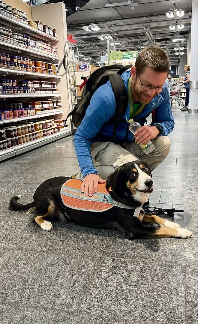 Tara weicht Diabetiker Jos Christoffel auch im Supermarkt nicht von der Seite.
